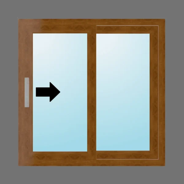 S58CD ventana de pvc roble dorado corredera 2 hojas móviles 100x100cm apertura